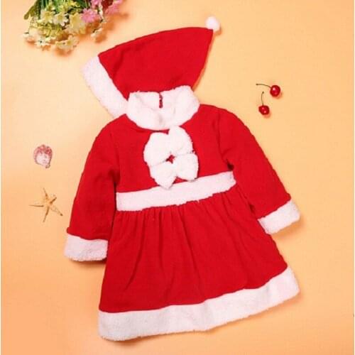 Christmas Costumes Baby Girl Winter Clothes Children Outfits Cap Sets Fleece Girls Dress Xmas Hat Jumpers Red Kids Blouses 0-2Y