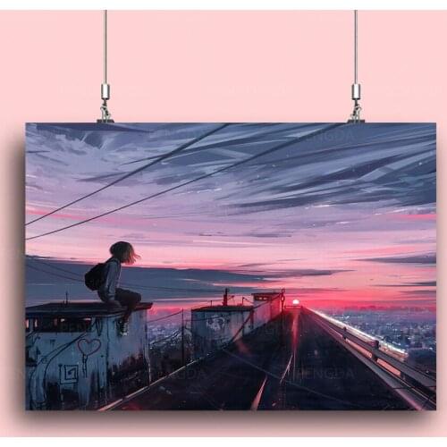 Home Decoration Modular Lonely Aestheticism Canvas Painting Printed Sunset Glow Poster Wall Art Bedroom Anime Landscape Pictures