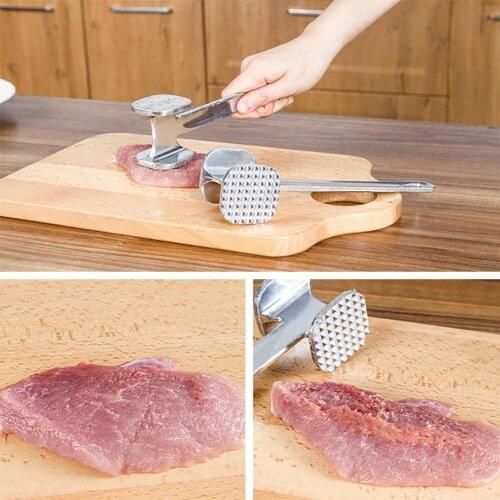 Double Sided Meat Hammer with Long Handle Meat Tenderizer for Pounding Beef Steak Chicken Pork Aluminum Alloy Kitchen Tool
