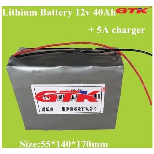 GTK li-ion 12v 40Ah bateria litio lithium for 100W 200W 350W UPS batteries solar energy storage 12v power supply + 5A charger