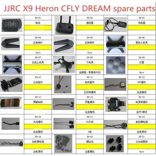 JJRC X9 Heron CFLY DREAM RC drone Quadcopter spare parts blade motor ESC shell charger GPS PTZ set Remote controller Screw etc