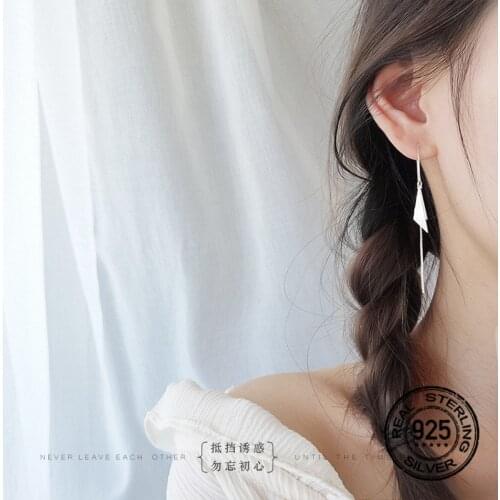 Tassel Earrings 925 Sterling Silver For Women Geometric Triangle Line Design Korean Fashion Hot Sale Lady Party Jewelry INEFFA