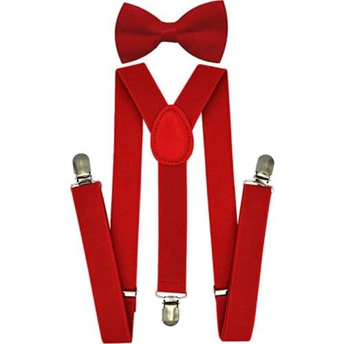 Halloween Cosplay Party Kids Boys Suspenders Bow tie Sets Adjustable Elastic Y Back and Strong Clips - 6 Months to 5 Feet Tall
