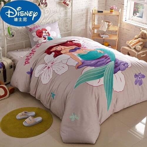 Disney Mermaid Ariel Princess Bedding Set Girls Childrens Bedroom Decor 100% Cotton Bedsheet Duvet Cover Set 3/4pcs Pillowcase
