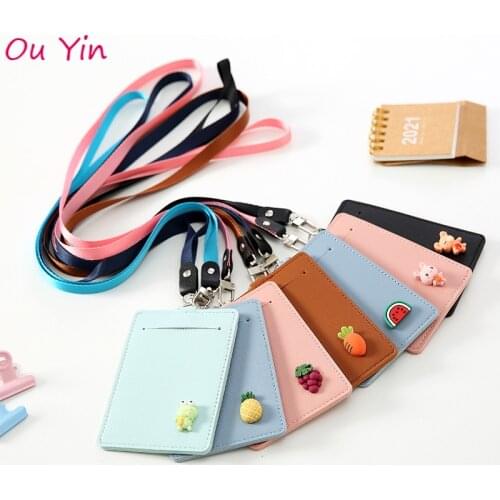 Cartoon Leather Fruit Card Holder Webbing Lanyard Student Meal Card Bus Subway ID Card Holder