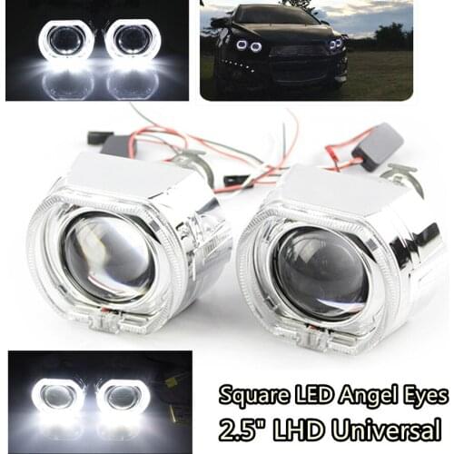 1 Pair Square LED Angel Eyes Halo DRL Bi Xenon Lens Car Projector Headlight HID Auto Tuning Kit H4 H7 for H1 Bulb