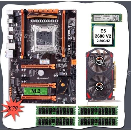 Discount motherboard with M.2 128G NVME SSD HUANANZHI X79 motherboard CPU Xeon E5 2680 V2 RAM 4*8G 1600 REG ECC GPU GTX750TI 2G