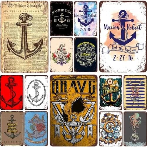 Metal Plate Anchor Vintage Tin Sign Pin Up Shabby Chic Decor Iron Painting Retro Bar Pub Bedroom Wall Art Decoration Poster