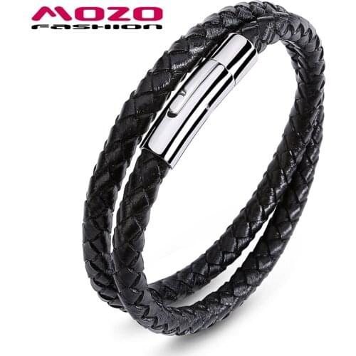 Fashion Men Charm Simple Classic Bracelets Leather Stainless Steel Spring Buckle Women Bangle Jewelry
