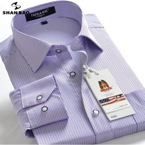 SHAN BAO oversized mens brand clothing business gentleman casual loose long-sleeved shirt autumn new elegant striped shirt 6818