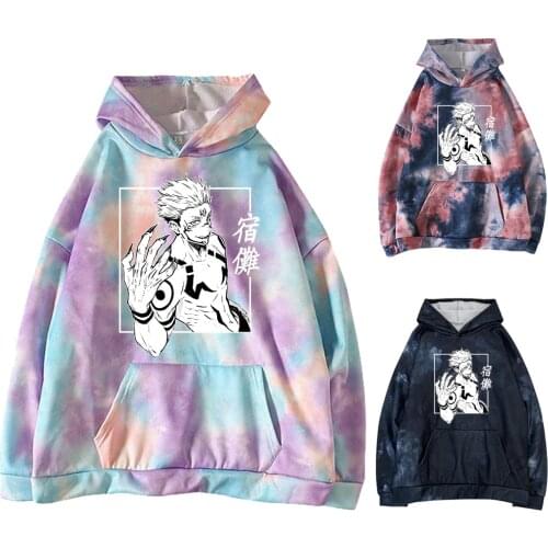 Jujutsu Kaisen Hoodies Men Women Anime Sukuna Graphic Tie-dye Hoodie Male Streetwear Long Sleeve Hoodies Pullover