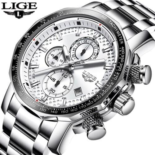 2019 LIGE Stainless Steel Men Watch Top Brand Luxury Fashion Business Big Dial Sport Waterproof Date Watches Mens Relojes Hombre