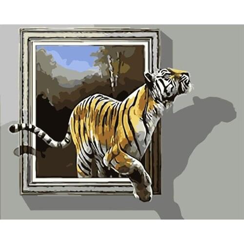 New 3D DIY Oil Painting By Numbers Tiger Cross The Wall Painting Wall Art Picture Canvas By Numbers Diy Gift For Home Decoration
