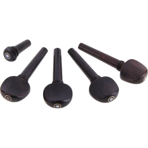 Pack of Ebony Wood Violin Tuner Pegs and Endpin for 4/4 Size Violin Fiddle Parts