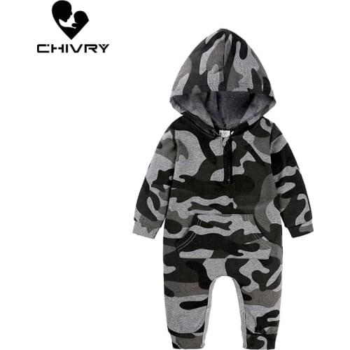 New 2020 Baby Boys Girls Rompers Autumn Winter Long Sleeve Hooded Zipper Camouflage Jumpsuit Newborn Playsuit Infant Clothing