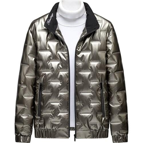 2021 Mens New Casual Glossy Stand-up Collar Cotton-Padded Clothes Loose Pure Color Warm Keeping Cotton-Padded Coat