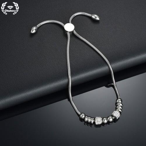 New Luxury Diamond Bracelets for Women Girls Adjustable Chain Steel Ball Movable Clasp Bracelet Jewelry Couple Friends Gift