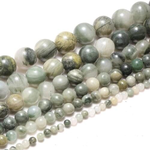 Wholesale Natural Green Grass Silk Stone Beads Fashion Jewelry Accessories Loose Bead DIY Bracelet Round Beads 4/6/8/10/12/14MM