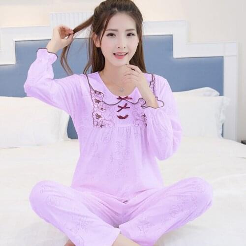 Autumn Winter Girls Pajamas Knitted Cotton Women Pajama Set Printed Thin Long Sleeve Casual Soft Plus Size 3XL Pajamas For Girls