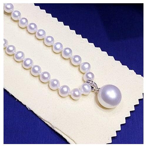 9-10MM 100% genuine freshwater White Purple pink pearl necklace 14MM Pendant 925 silver clasp 18inch