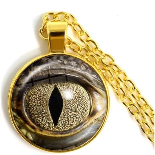 Dragon Snake Owl Cat Tiger Goden-plated Pendant Necklace Fiery Dragon Glass Cabochon Animal Eyes Jewelry For Women Girls Gift