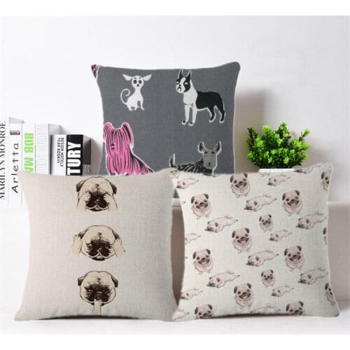 HGLEGYW Pillow Home Funny Cushion Case Linen Cover Throw Cotton Pattern Bulldog