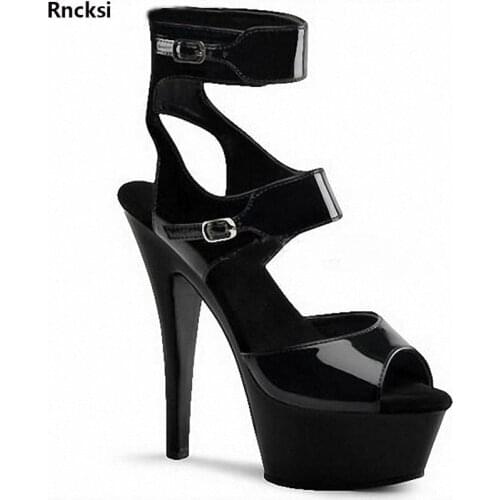 Rncksi New Fashion Ankle Strap Sexy Ultra 15cm High Heel Shoes Sandals fretwork High Heel show Sandals