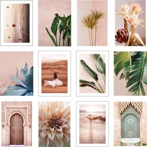 Pink Flower Plant Leaf Landscape Poster Canvas Wall Art Arch Painting Desert Living Room Decoration Pictures For Home Design