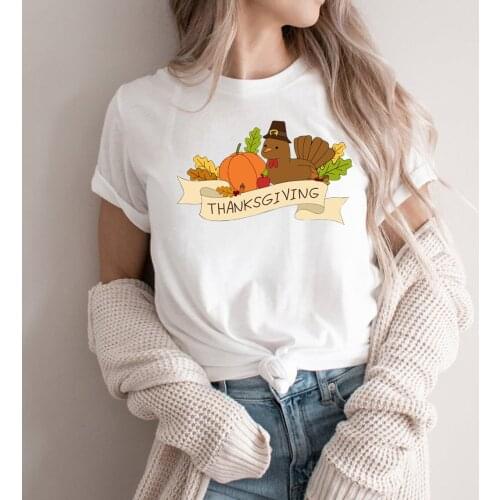 Happy Turkey Day Shirt Thanksgiving T-Shirt Pumpkin T Shirt Cute Graphic T Shirts Fall Tshirt Kawaii Clothes Women Casual Tops