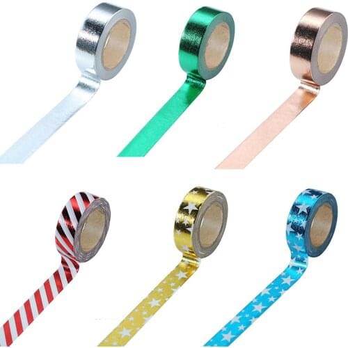 Self Adhesive Masking Tapes Glitter Sticky Paper 15mm*10m School Supplies Japanese Style DIY Scrapbooking Tools Gold Foil