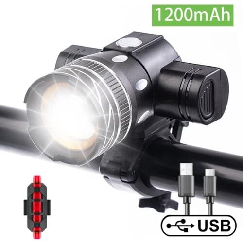 LED Bike Light Set T6 USB Recharge Adjustable Zoom Cycling Flashlight Bicycle Front Headlight With Taillight Bike Accessories