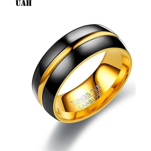 UAH Fashion Men Jewelry Ring stainless steel Jewelry Tungsten Ring Mens Black silver Trendy party metal Rings
