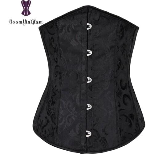 High quality metal busk clips Jacquard waist cincher spiral steel boned corset slimming underbust corset size s-xxl 28331