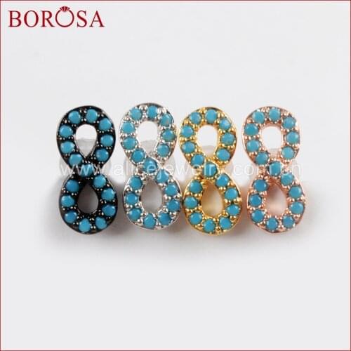 BOROSA 10pairs Micro Pave CZ Blue Crystal 8 Shape Earrings Copper Studs New Drusy Earrings for Women Jewelry Gifts WX914