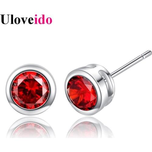 Uloveido Red Crystal Stud Enclosed Earrings for Women Earring with Stone Earings Wedding Jewelry Decorating Earing Gifts EH88