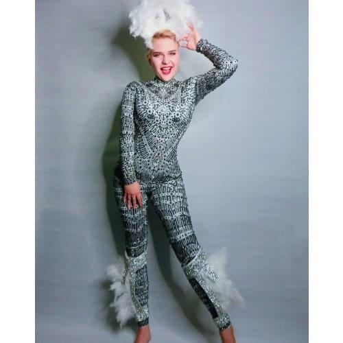 Personality Bubble Bath Carnival Party Cosplay Costumes Rhinestone Women Stage Jumpsuit Stretch Rompers Sequins Dancer Bodysuits