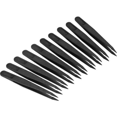 10 Pcs Black Plastic Tip Head Anti Static Tweezer 12cm Length