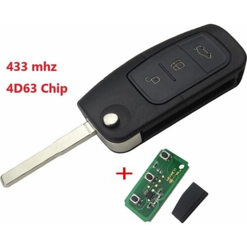 3 Button Flip Folding Remote Control car Key for For Ford Car Mondeo Focus Fiesta Galaxy 4D63 or 4D60 Chip HU101 Blade 433 MHZ