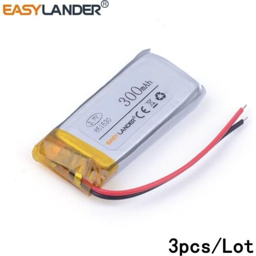 3pcs /Lot 300mAH 851530 3.7V lithium Li ion polymer rechargeable battery for TOY POWER BANK GPS mp3 mp4 cell phone speaker