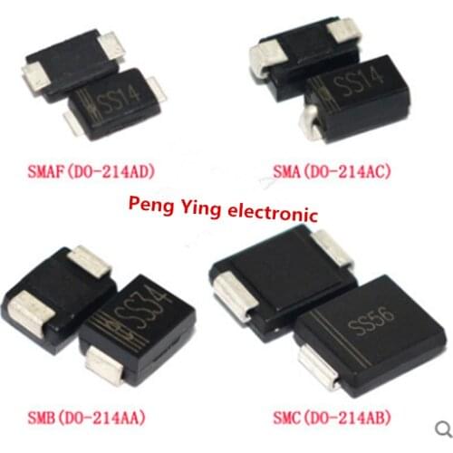50pieces/lot SS16 SS26 SS36 SS56 Schottky Diode SMA SMB SMC Original Spot