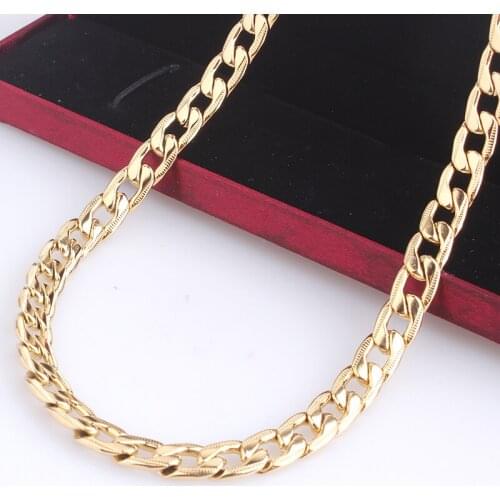 8mm length 60cm gold color carving stripe flat chains 316L Stainless steel Necklace for men women jewelry