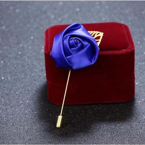 10Pcs Best Man Groom Boutonniere Royal Blue Silk Satin Rose Flower men buttonhole Wedding Party Prom Man Suit Corsage Pin Brooch