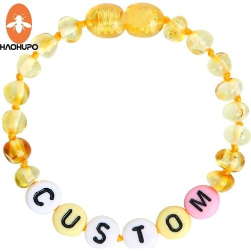 HAOHUPO Creative Customized Name Bracelet/Necklace Baltic Amber Beads Original Best Gift for Baby/Adults Handmade in Lithuania
