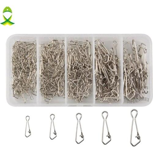 JSM 260 Pcs/Box Safety Snaps Fishing Hooks Connector Stainless Steel Hook Lock Snap Swivels Solid Rings