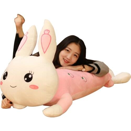 Kawaii strawberry rabbit plush toys long strip pillow super cute bunny doll for girl gift decoration 47inch 120cm DY50493