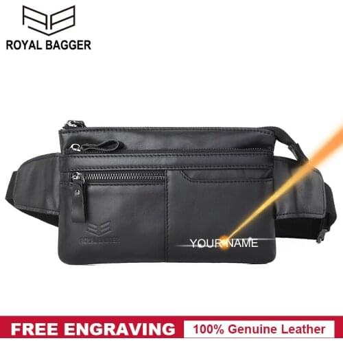 Royal Bagger Genuine Cow Leather Waist Belt Bag for Man Outdoor Riding Mens Crossbody Chest Bags Retro Shoulder Sling Pack