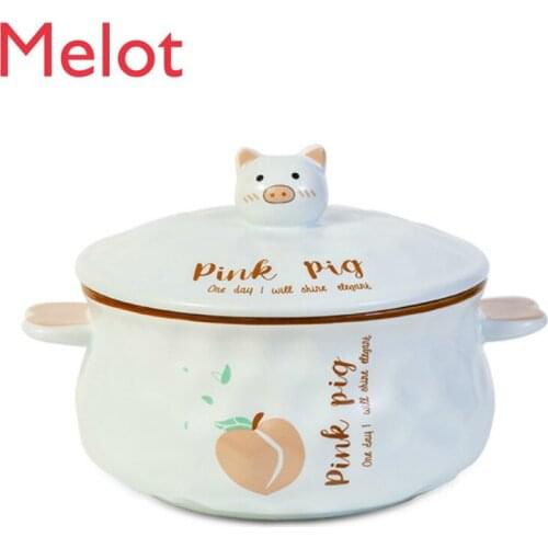 Japanese-Style Creative Ceramic Cute Cup Noodle Bowl Large Bowl Soup Bowl Microwave Oven Home Dormitory Anti-Scald Binaural