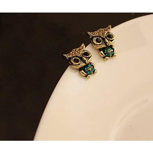 Fashion Owl Stud Earrings Rhinestone Cute Vintage Ear 1 Pair Nice Accessories To Integrate Jewelry Metal Hot Sale