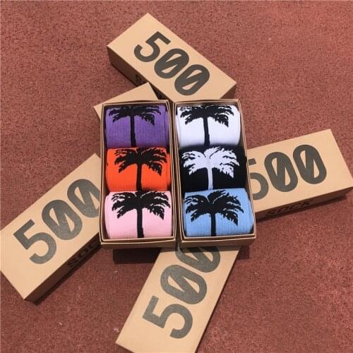 2021 New Socks Skate Crew Trendy Coconut Tree Printed Tube Socks Mens Womens Couple Sports Socks Hip Hop 3 Pairs/Box