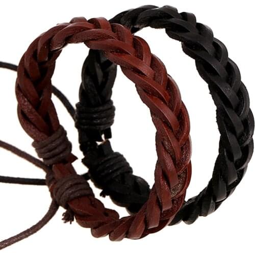 Classic Style Braided Genuine Leather Bracelet for Men and Women 3 Colors Vintage Handmade Bracelets Easy-hook Bangle